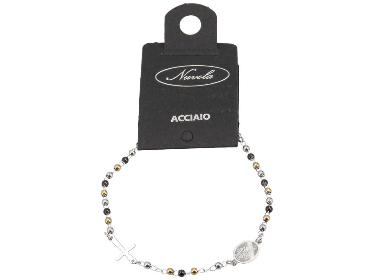 Bracciale rosario con sfere oro, acciaio e nere