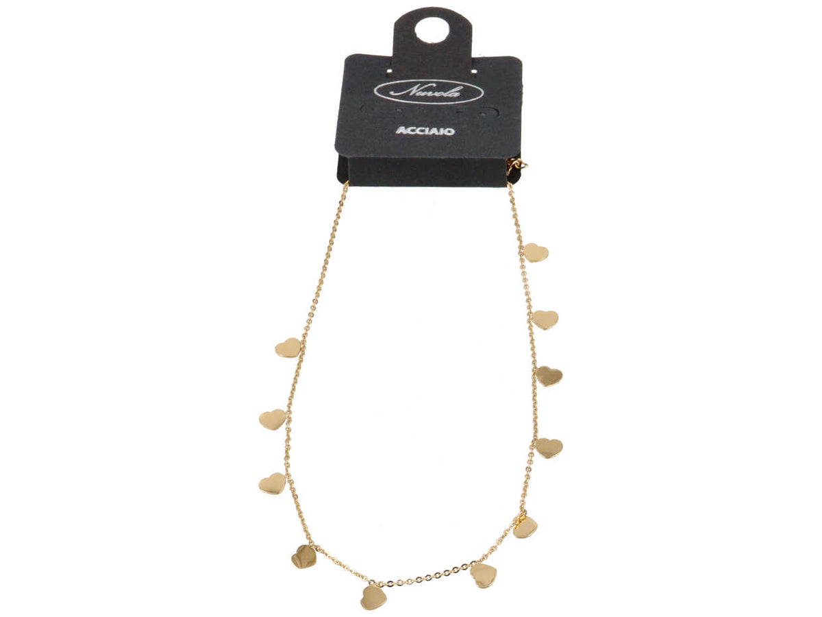 Collana acciaio con microcuori oro