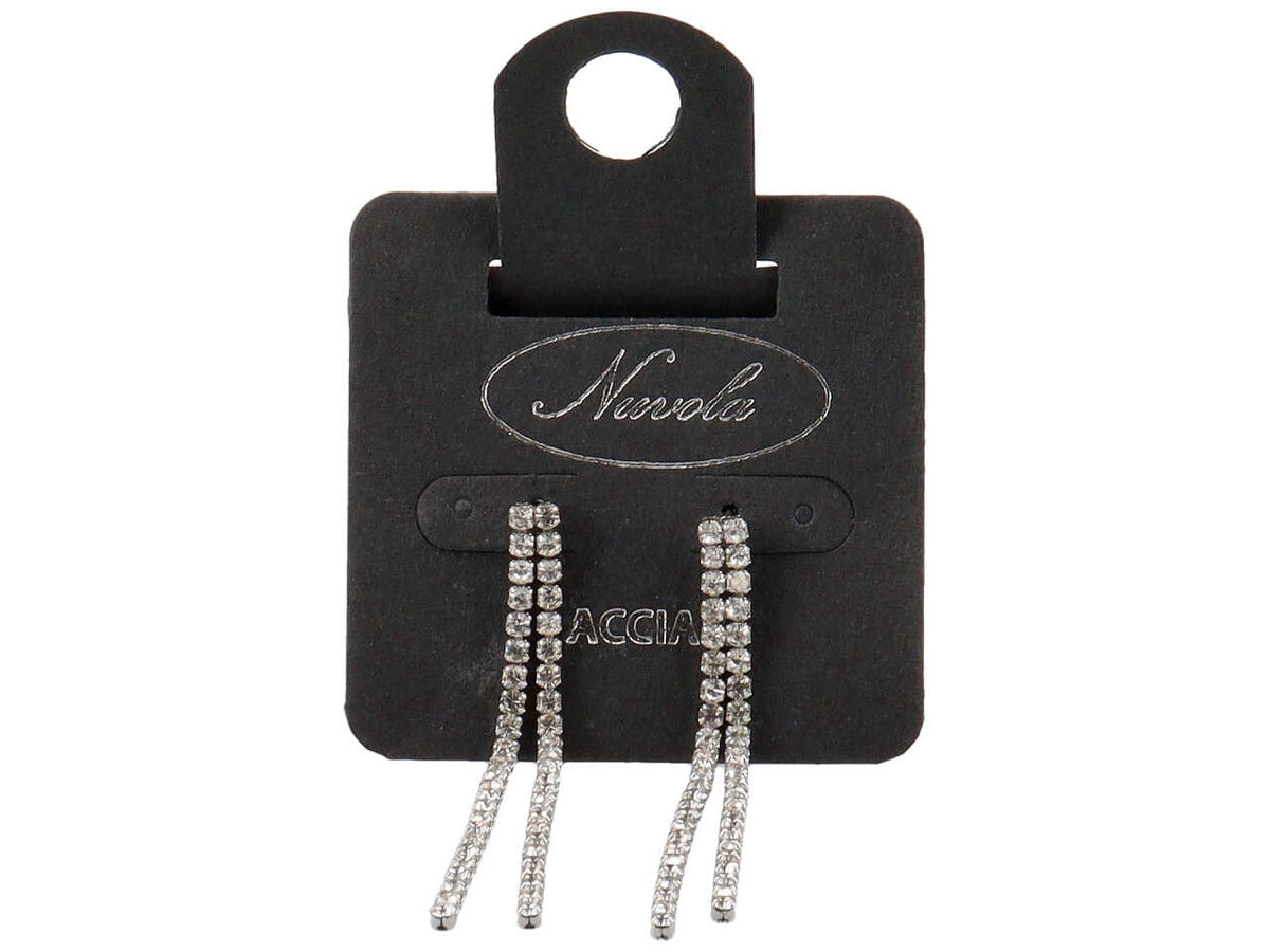 Orecchino in acciaio con 2 fili con strass