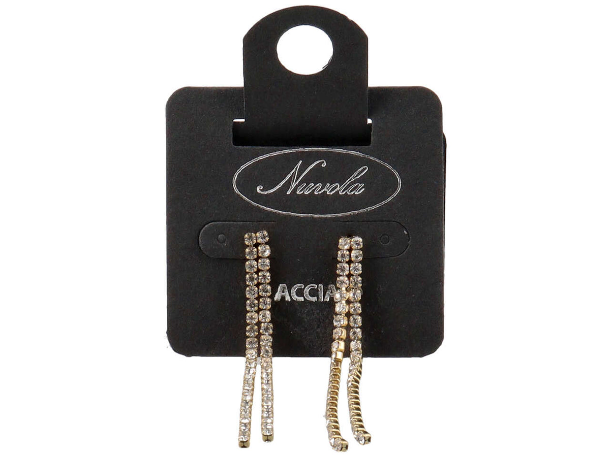 Orecchino in acciaio con 2 fili con strass colore oro