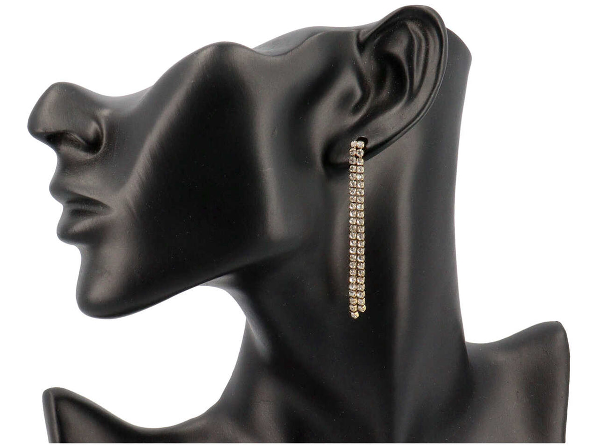 Orecchino in acciaio con 2 fili con strass colore oro
