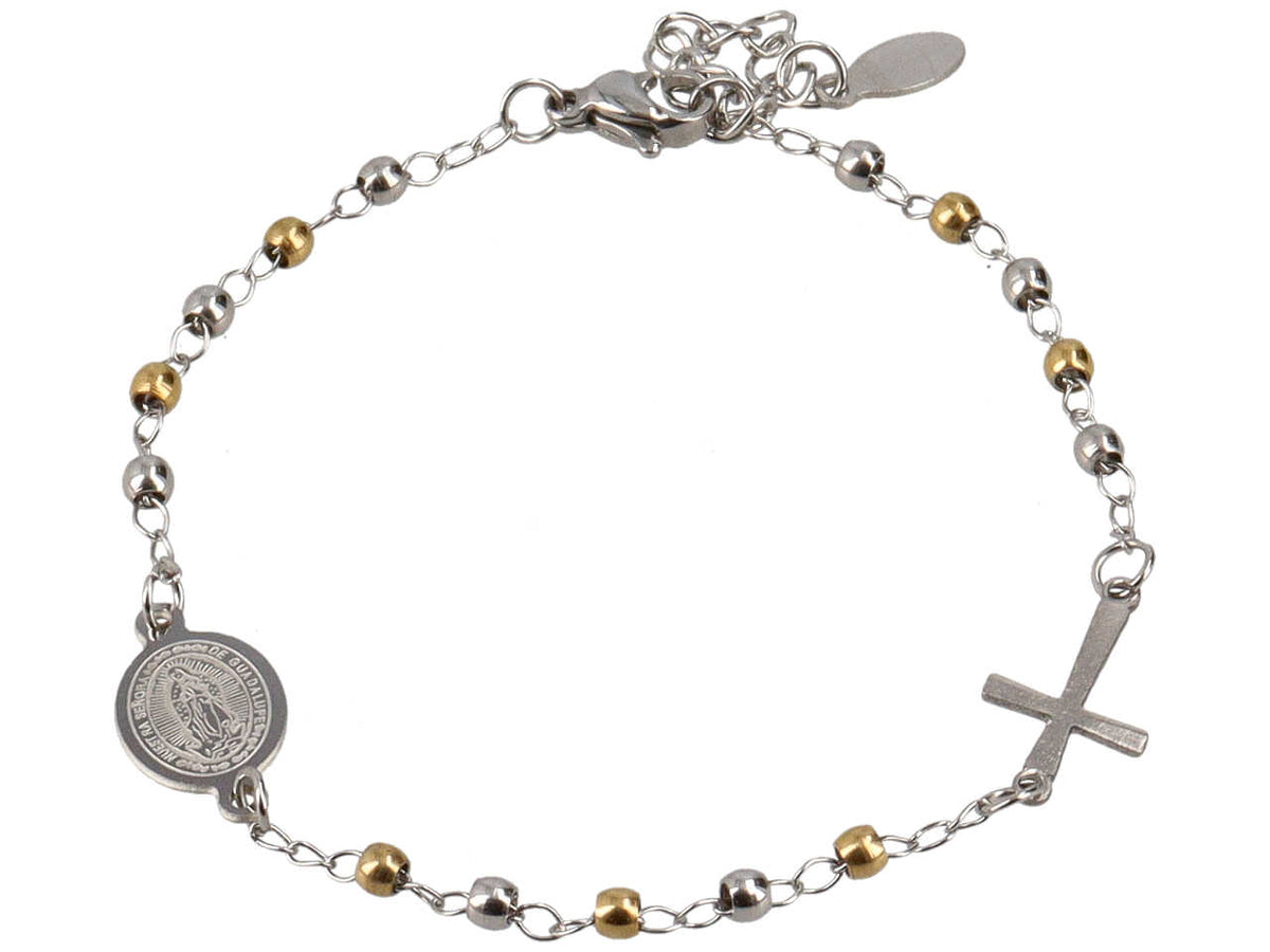 Bracciale rosario con sfere oro e argento