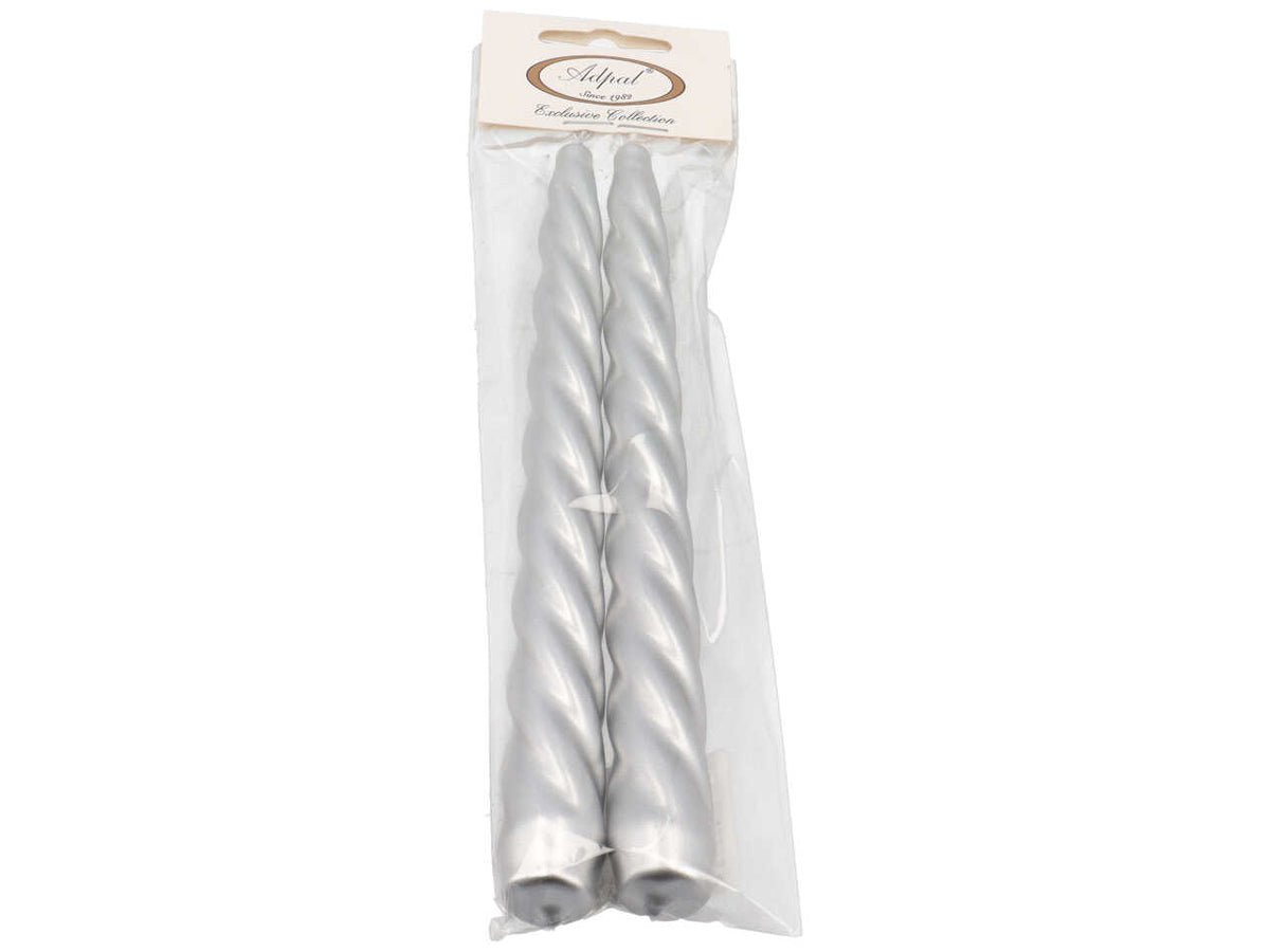 Candela torciglione 230/22 2pz metallica argento