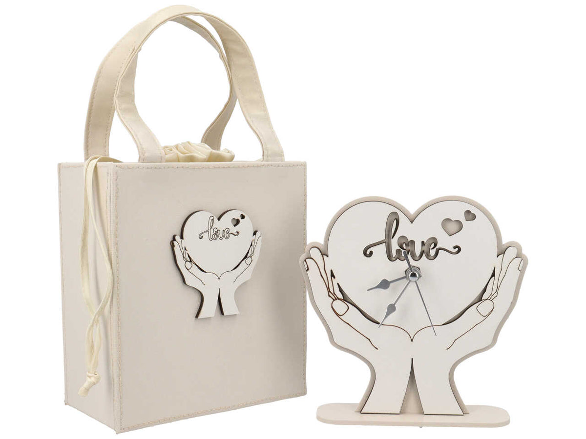Orologio grande mani con borsa in pelle sabbia