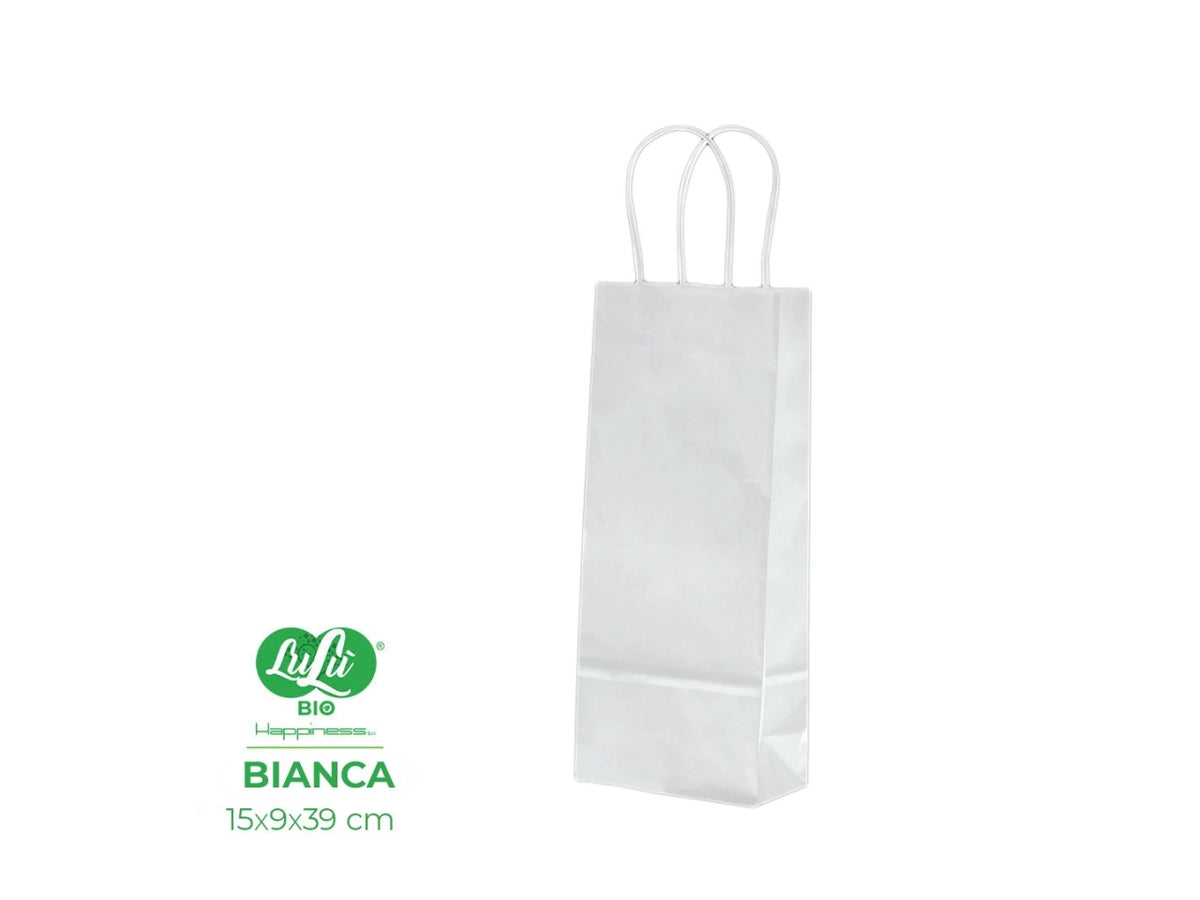 Busta di carta portabottiglia bianca 15x9x39 cm