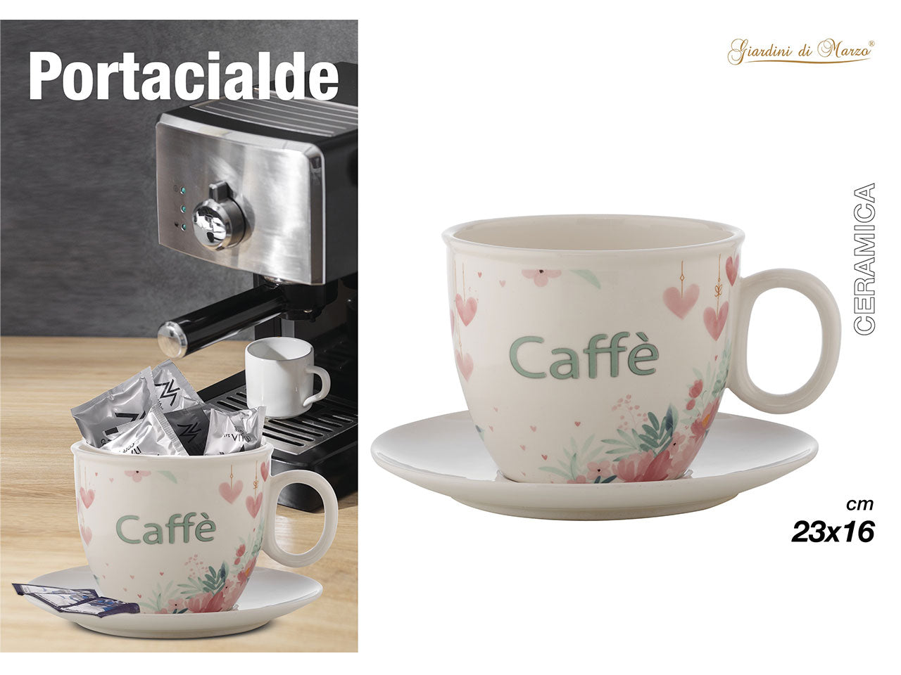 Poertacialde tazzone in ceramica con cuori 23x16cm