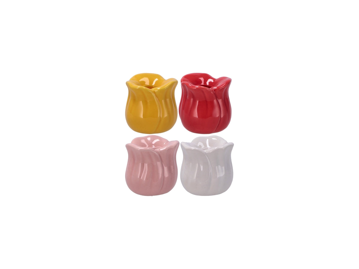 Fiore portacandela in ceramica diametro 7xh.7,5 cm in 4 colori assortiti