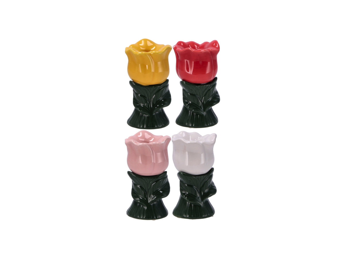 Fiore portacandela in ceramica diametro 5,5xh.9,5 cm in 4 colori assortiti