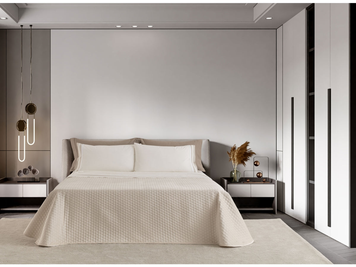 Exagon quilt velluto t.u. per letto a 2 piazze panna