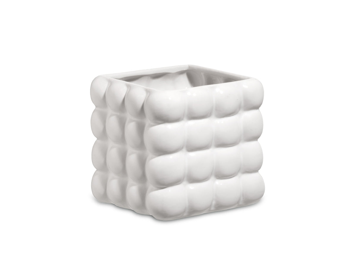Vaso cachepot bubble cube 11,5x11,5x11,5cm in colore bianco lucido