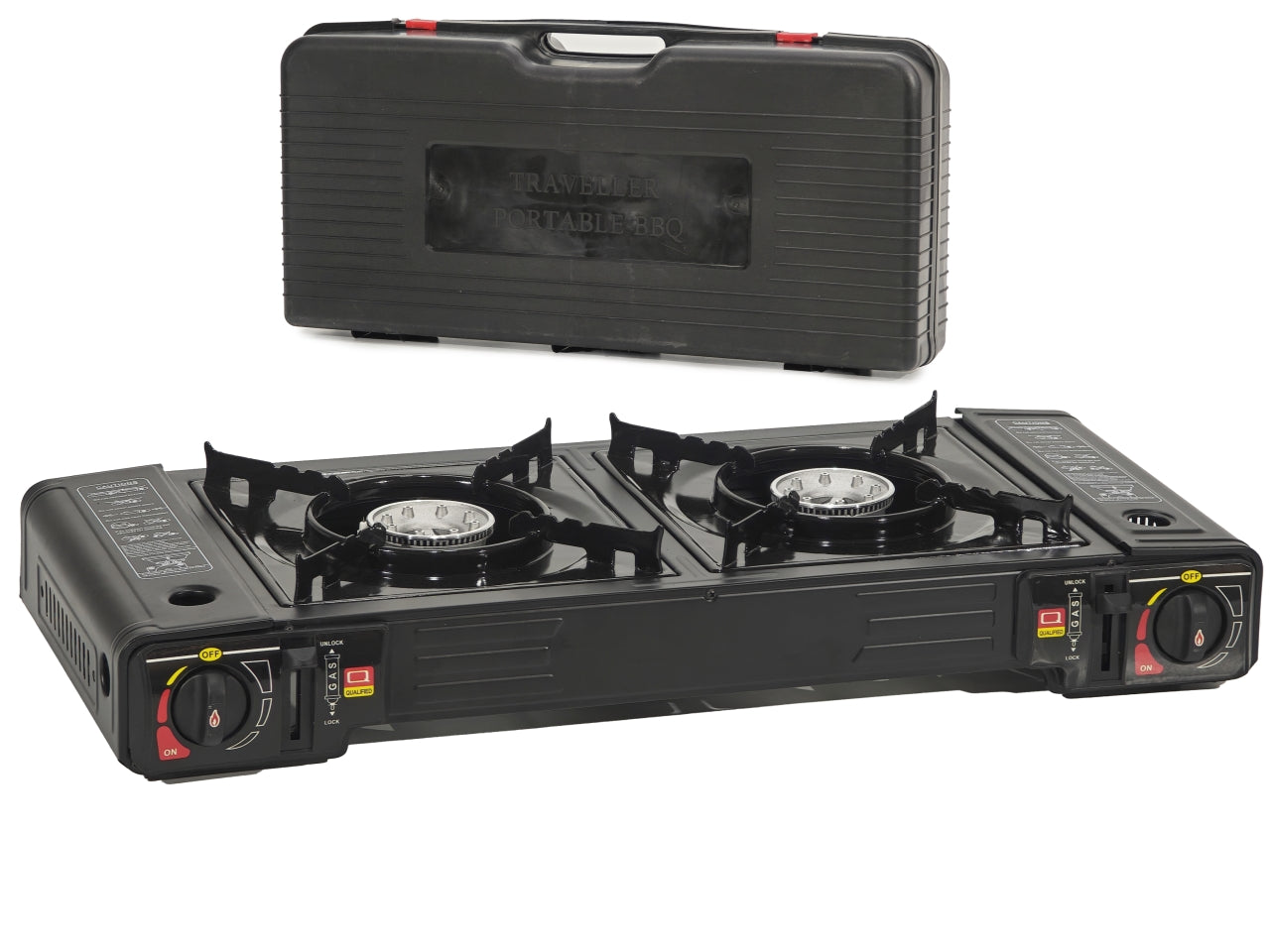 Fornello portatile doppio a gas con valvola nero
