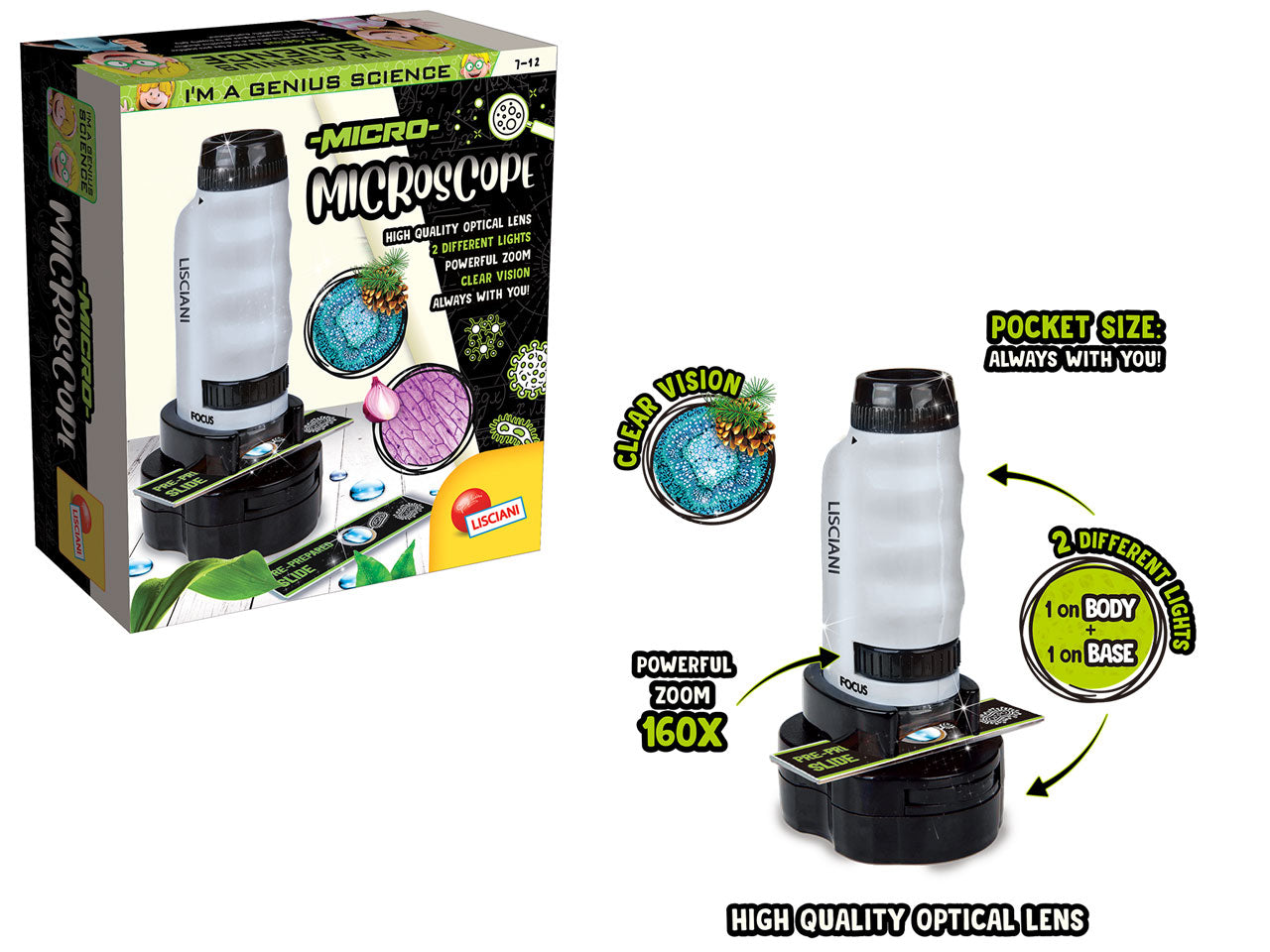 I'm a genius microscopio portatile con base portavetrini e luce
