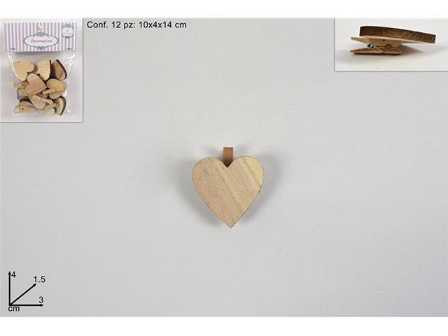 Mollette cuori 3cm busta da 12 pezzi naturale