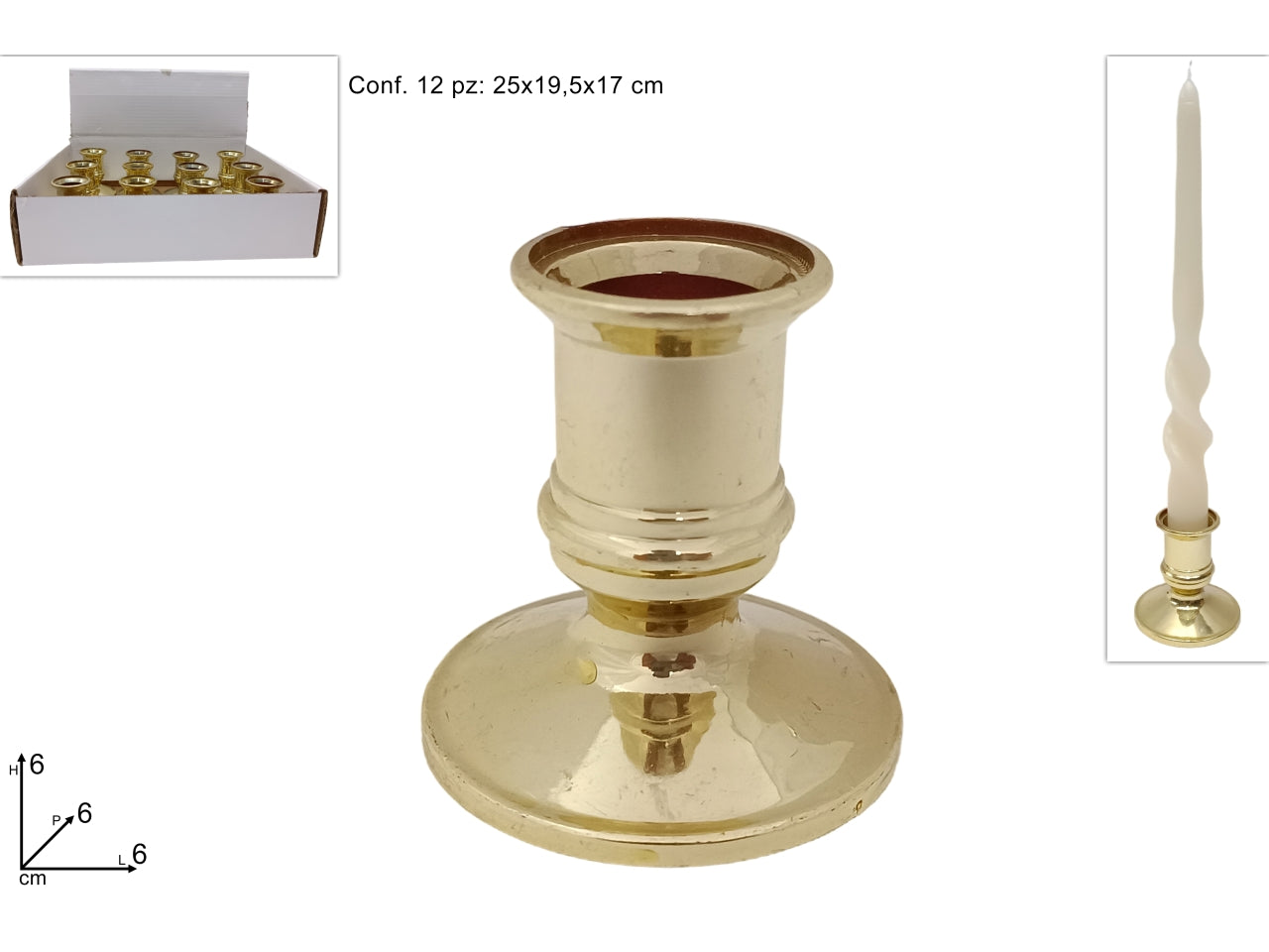 Portacandela plastica 6x6cm oro