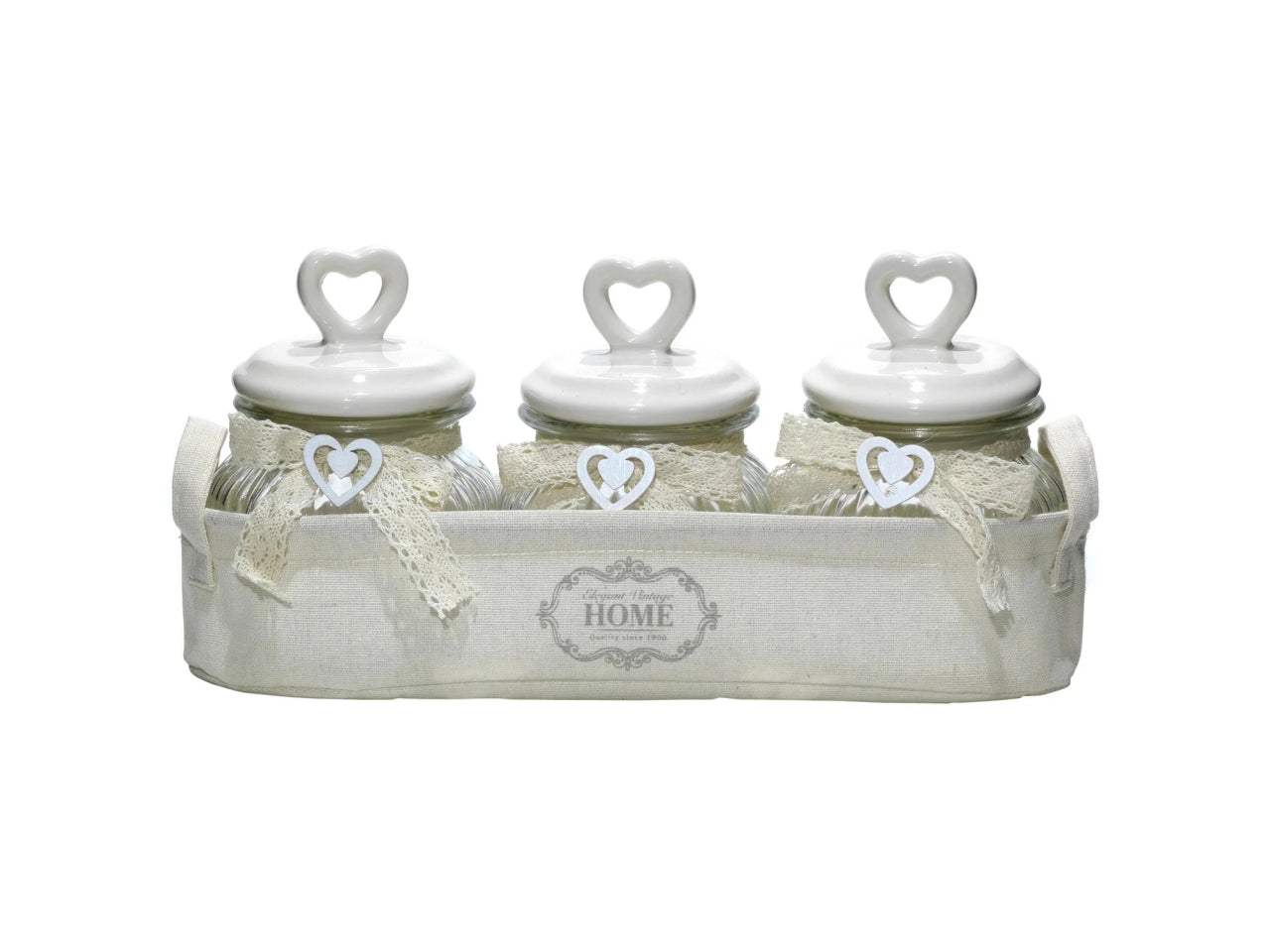 Barattoli 55cl set composto da 3 pezzi con cestino di colore panna