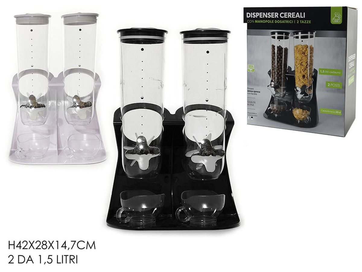 Dispenser cereali 2 pezzi con tazze da 1,5lt con 2 tazze assortiti