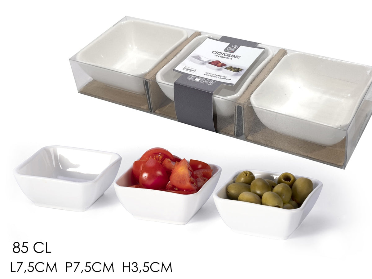 Ciotola quadrata 85cl set da 3 pezzi di colore bianco