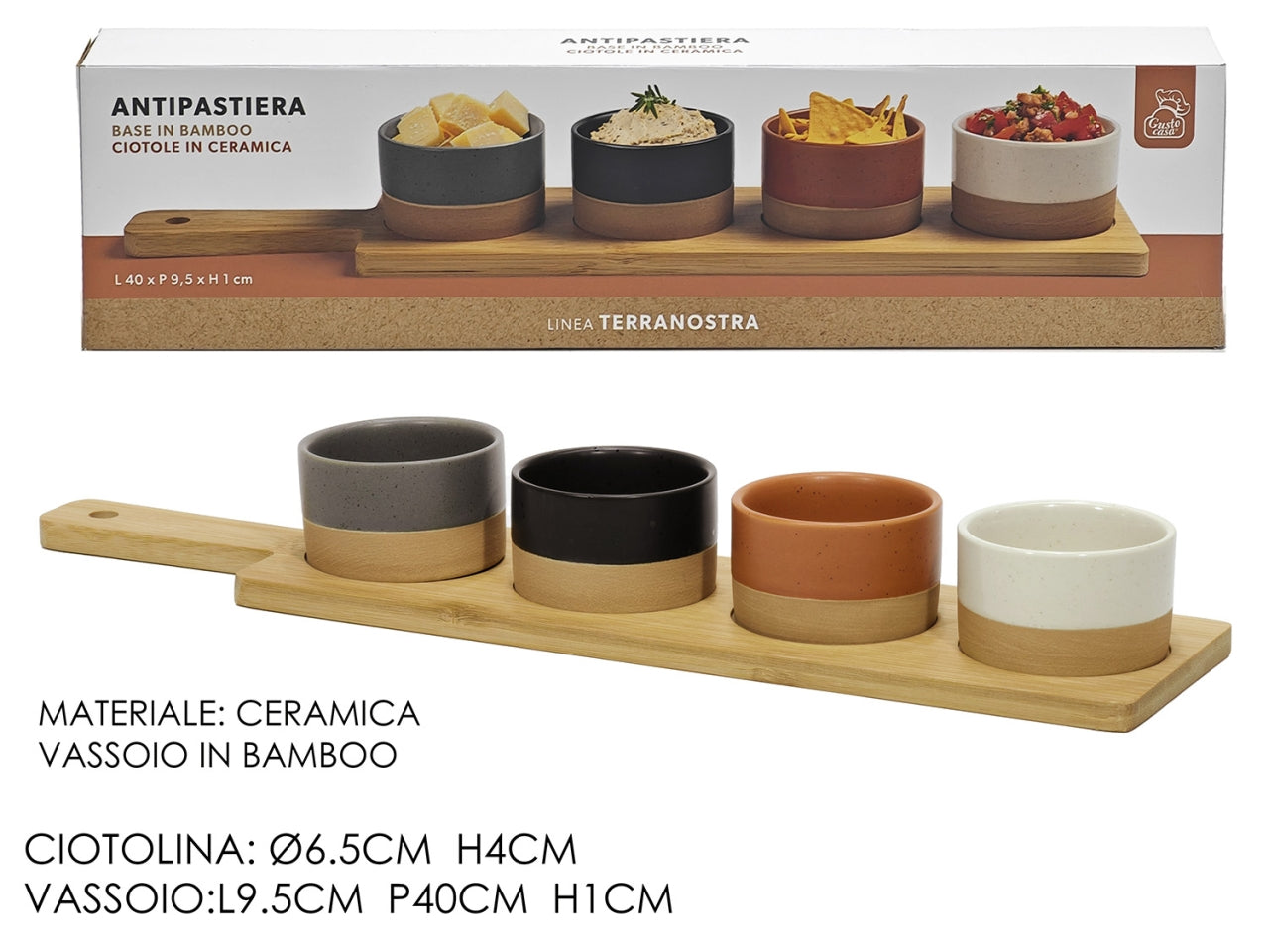 Terranostra antipastiere con vassio in bamboo set 4pz