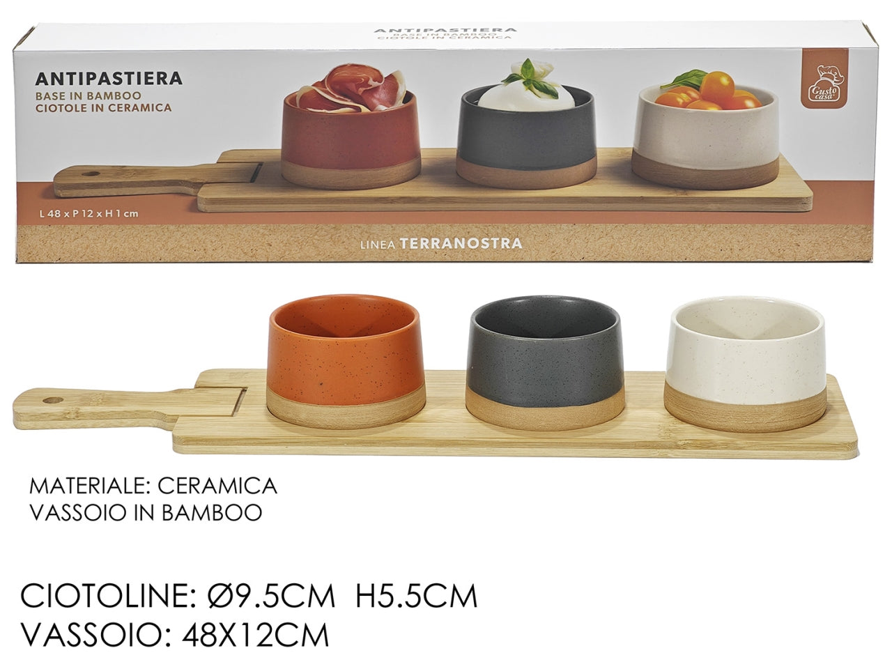 Terranostra antipastiere con vassio in bamboo set 3pz