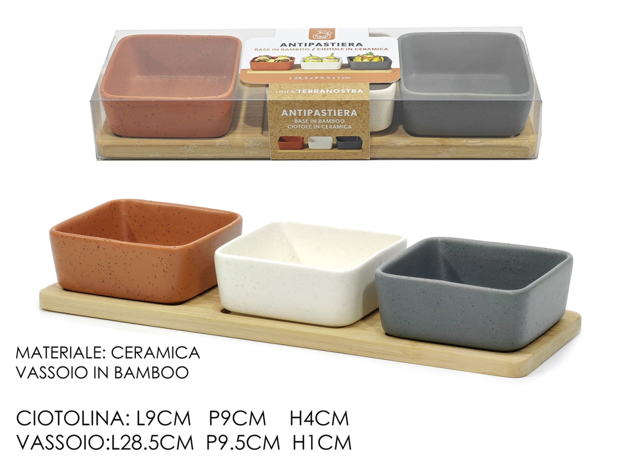 Terranostra antipastiere con vassio in bamboo set 3pz