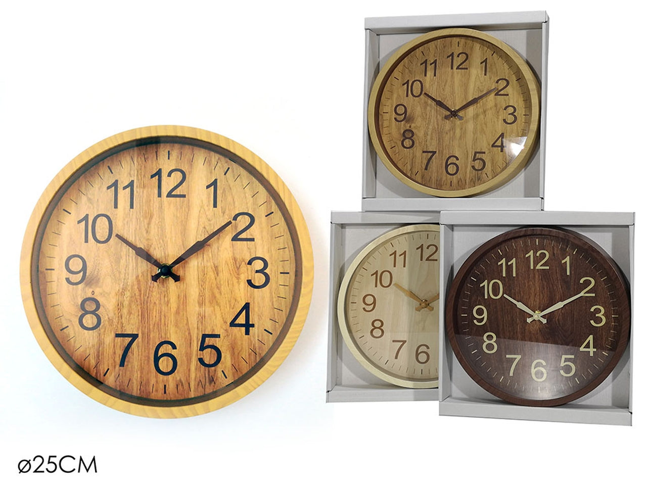 Orologio da muro effetto legno d.25cm assortiti