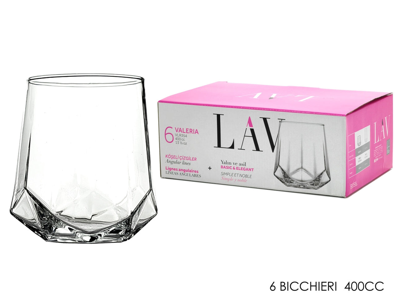 Bicchieri decoro valeria 400cc set di 6 pezzi