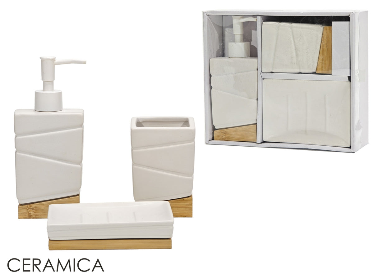 Set da bagno di bamboo composto da 3 pezzi di colore bianco