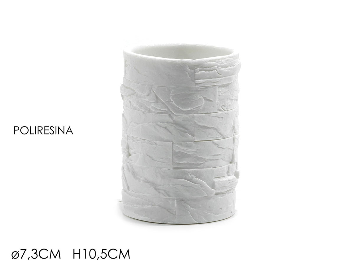 Portaspazzolino effetto pietra di colore bianco