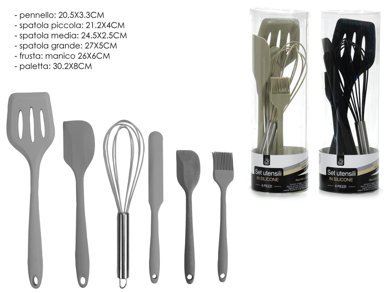 Utensili in silicone 6 pezzi con colori assortiti