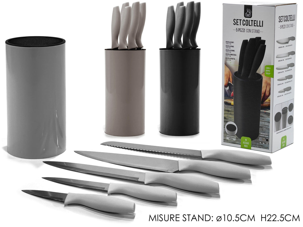 Ceppo coltelli formato da 5 pezzi con stand di colore assortiti