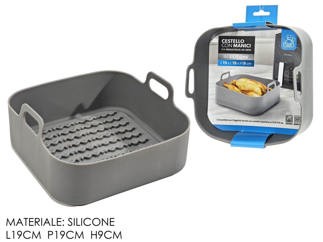 Cestello per friggitrice ad aria quadrato con manici silicone