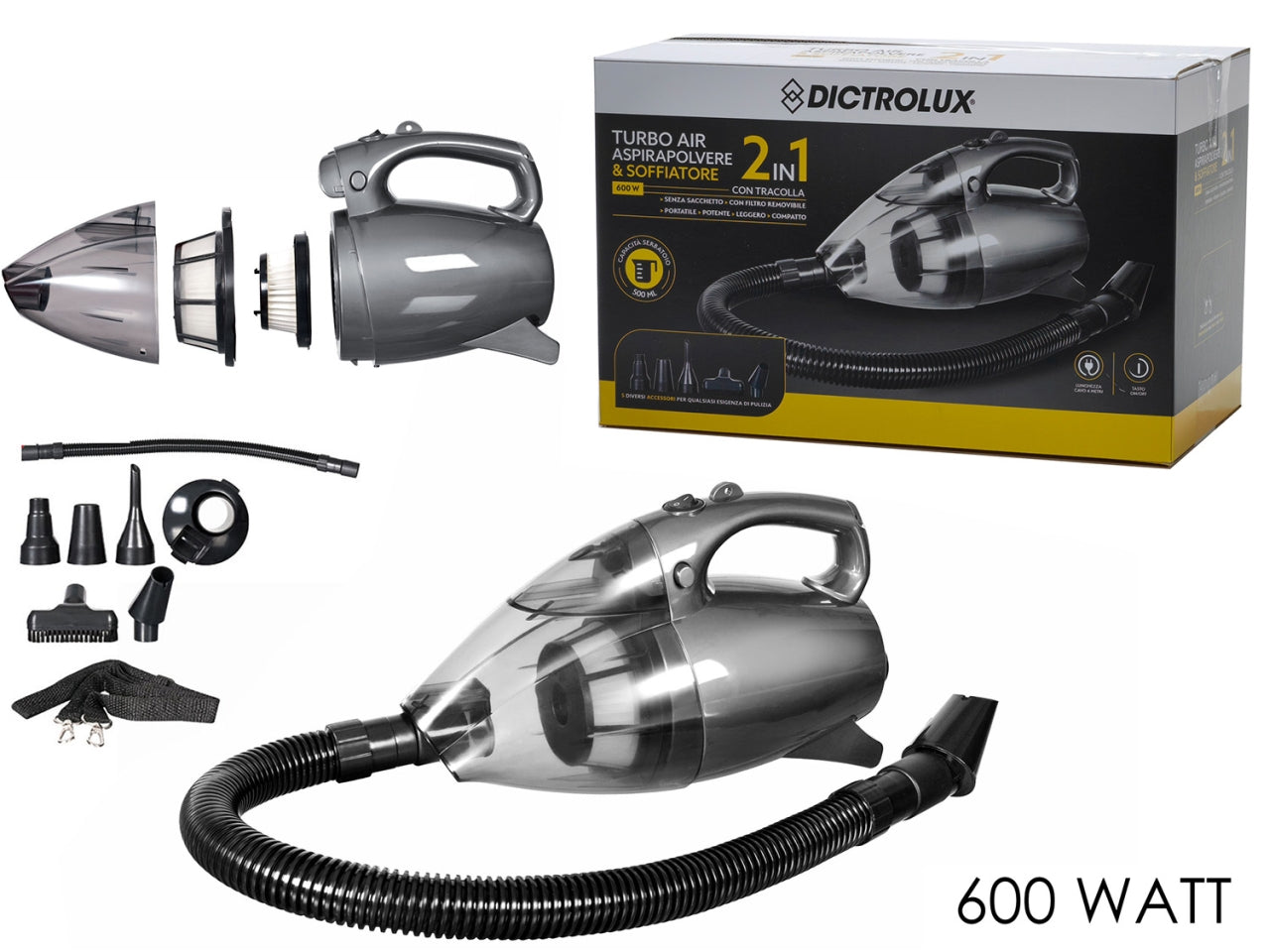 Aspirapolvere & soffiatore portatile turbo air 600w