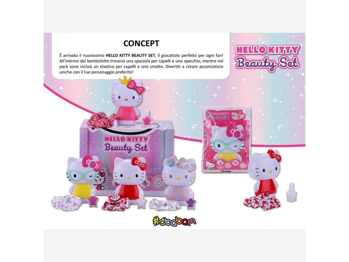 Beauty set hello kitty -personaggio con spazzola,specchio, elstico per capelli e smalto