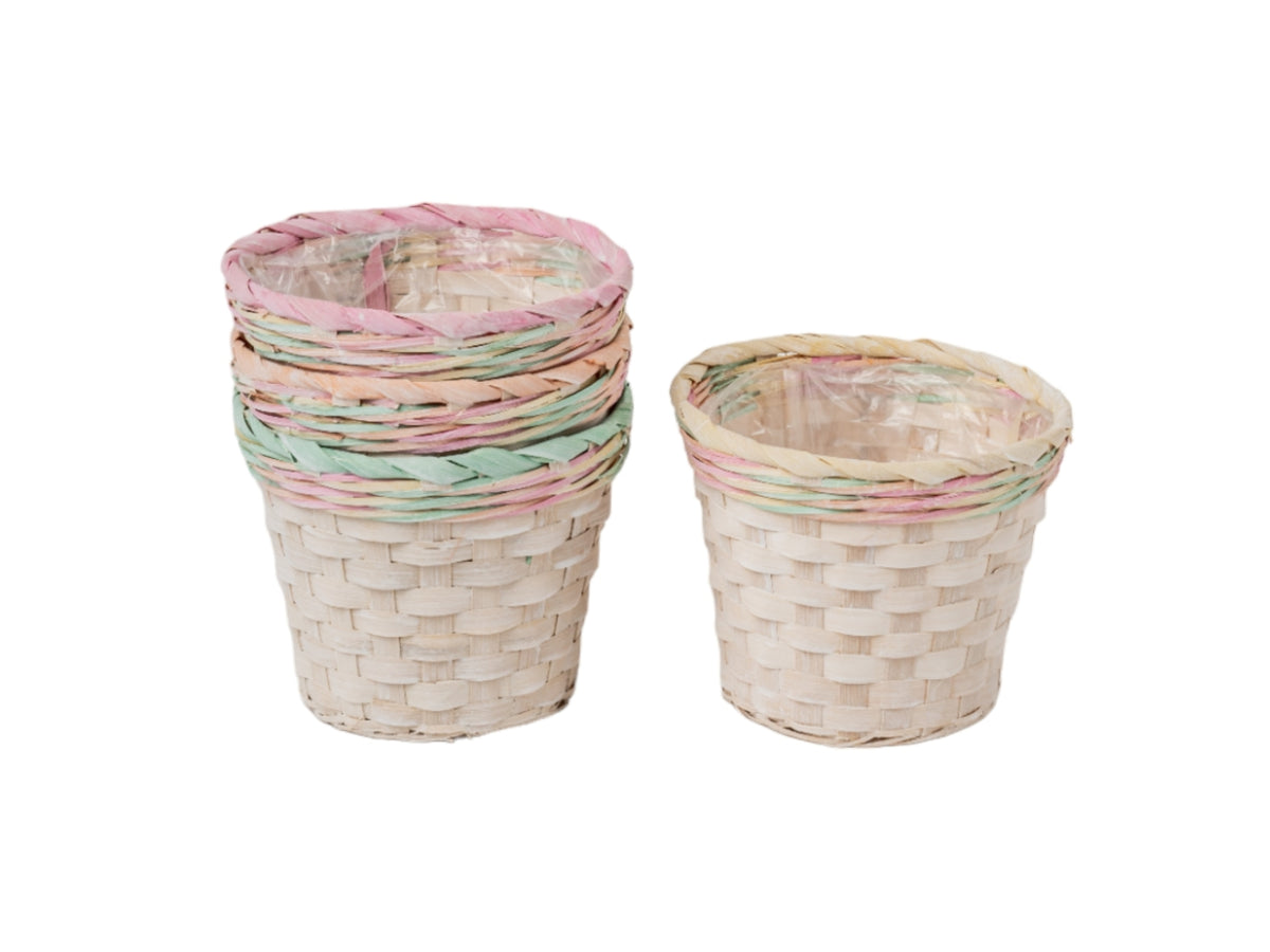 Chace pot in bambu' d.16xh.14 con bordo color pastello in colore assortiti
