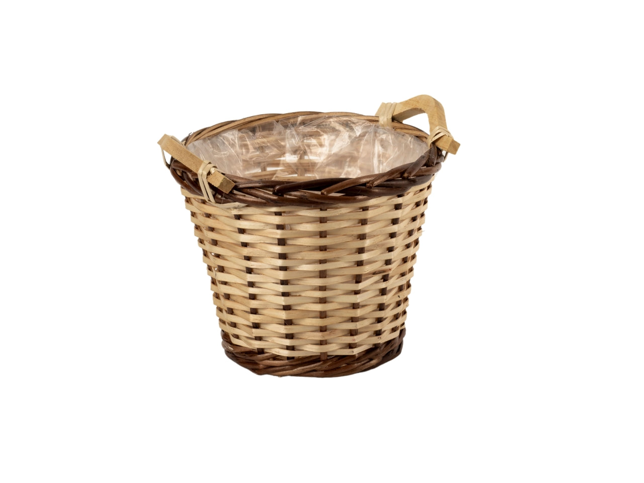 Chace pot d.20xh.17cm con 2 manici in vimini naturale e bordo scuro