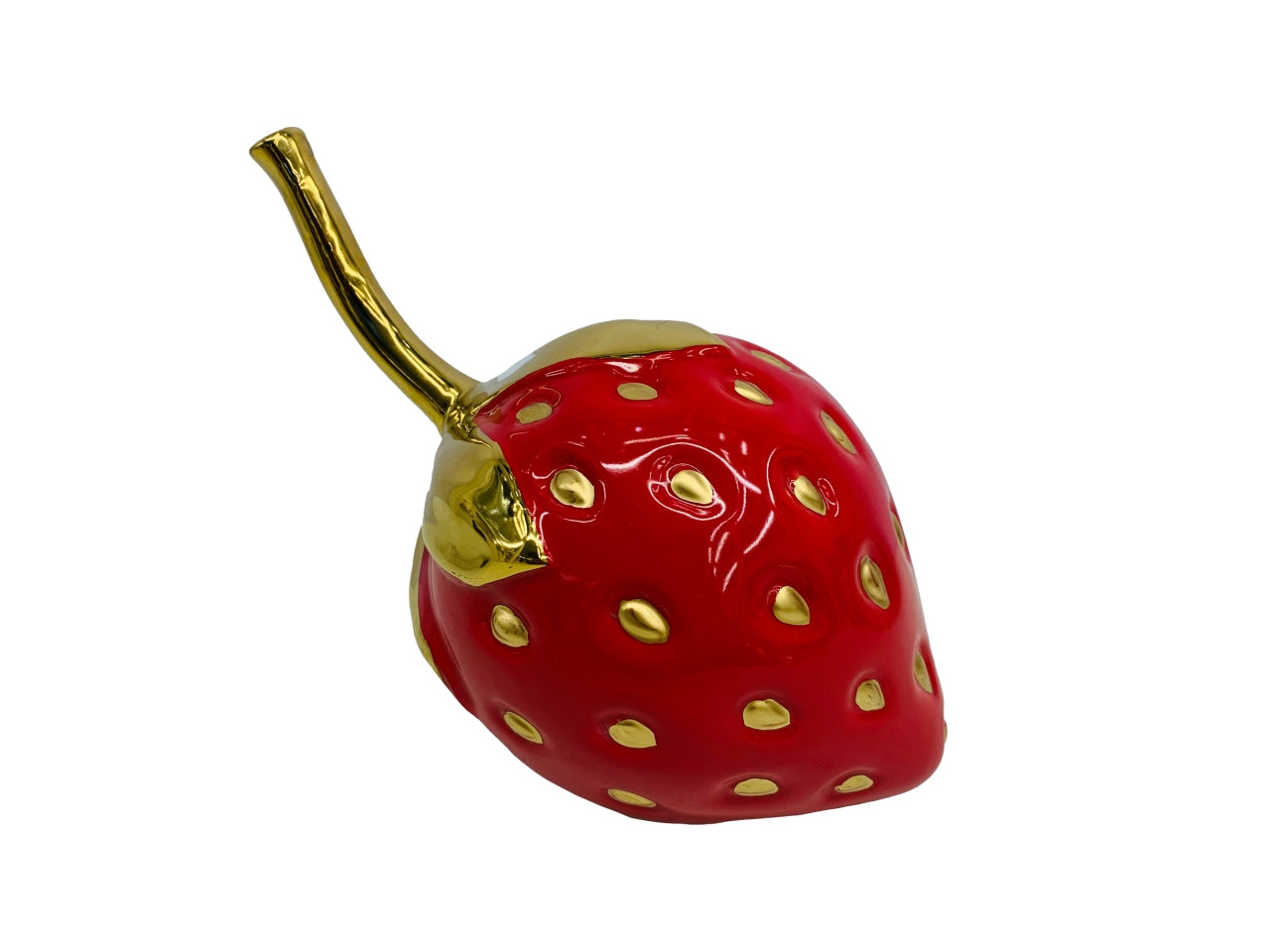 Fragola rosso lucido con puntini oro e gambo oro 18x11,5x15,5cm