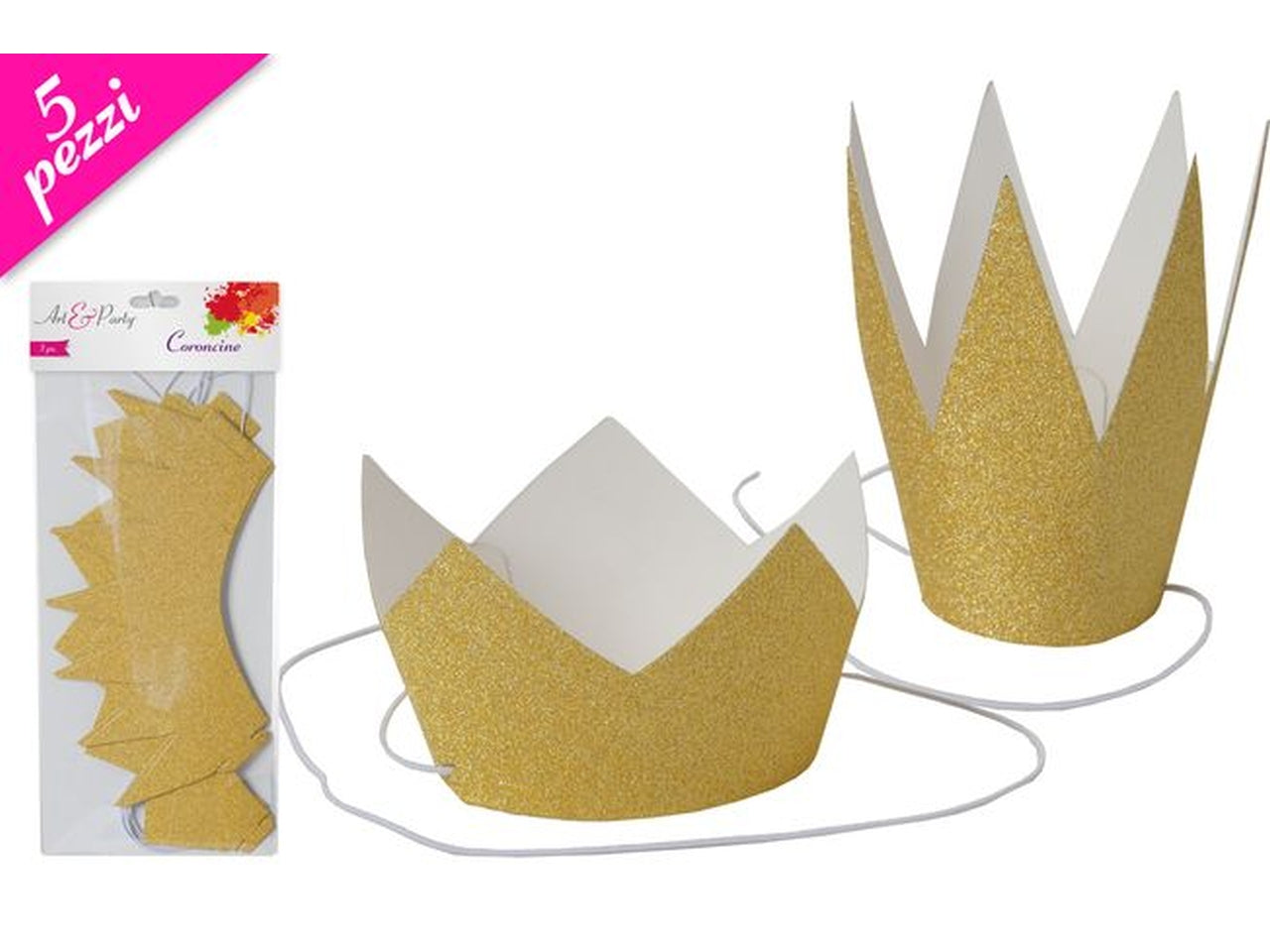 Coroncina in 5 forme assortite glitter oro