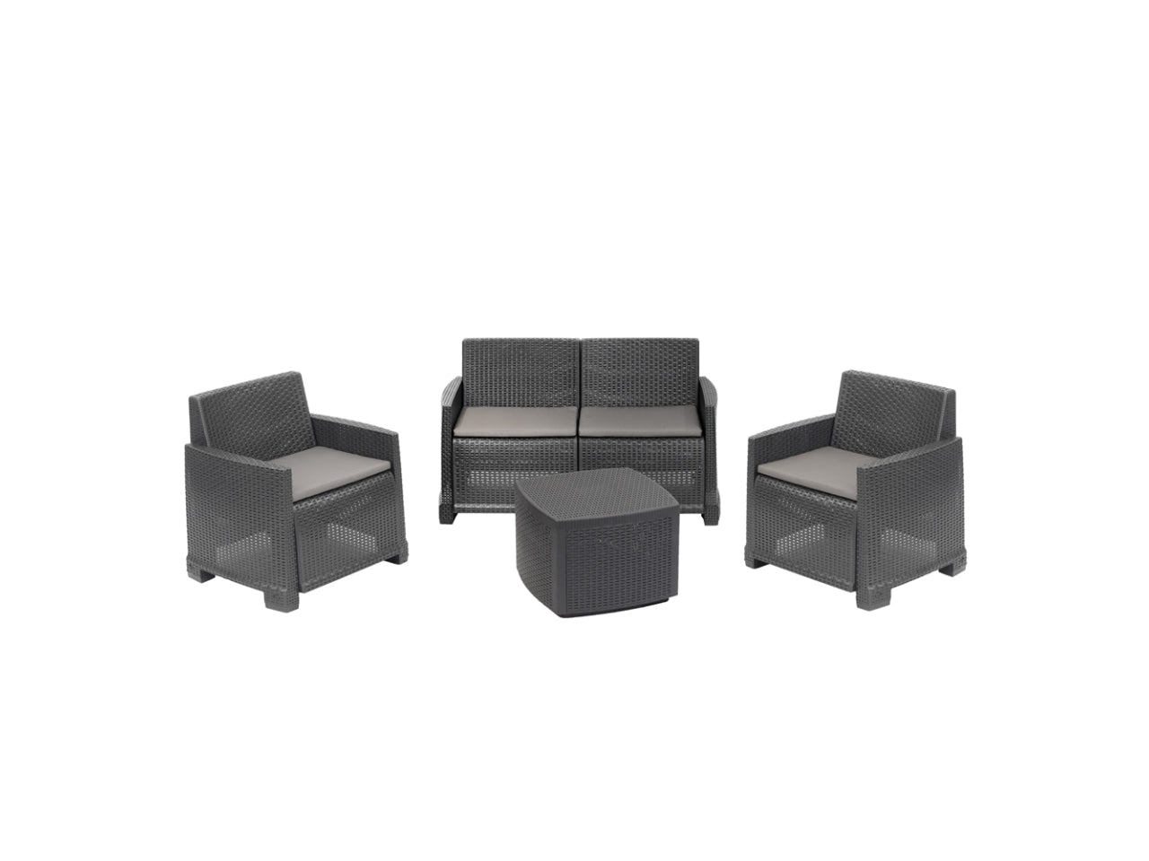 Set como 3 poltrone 1 tavolino antracite con cuscini