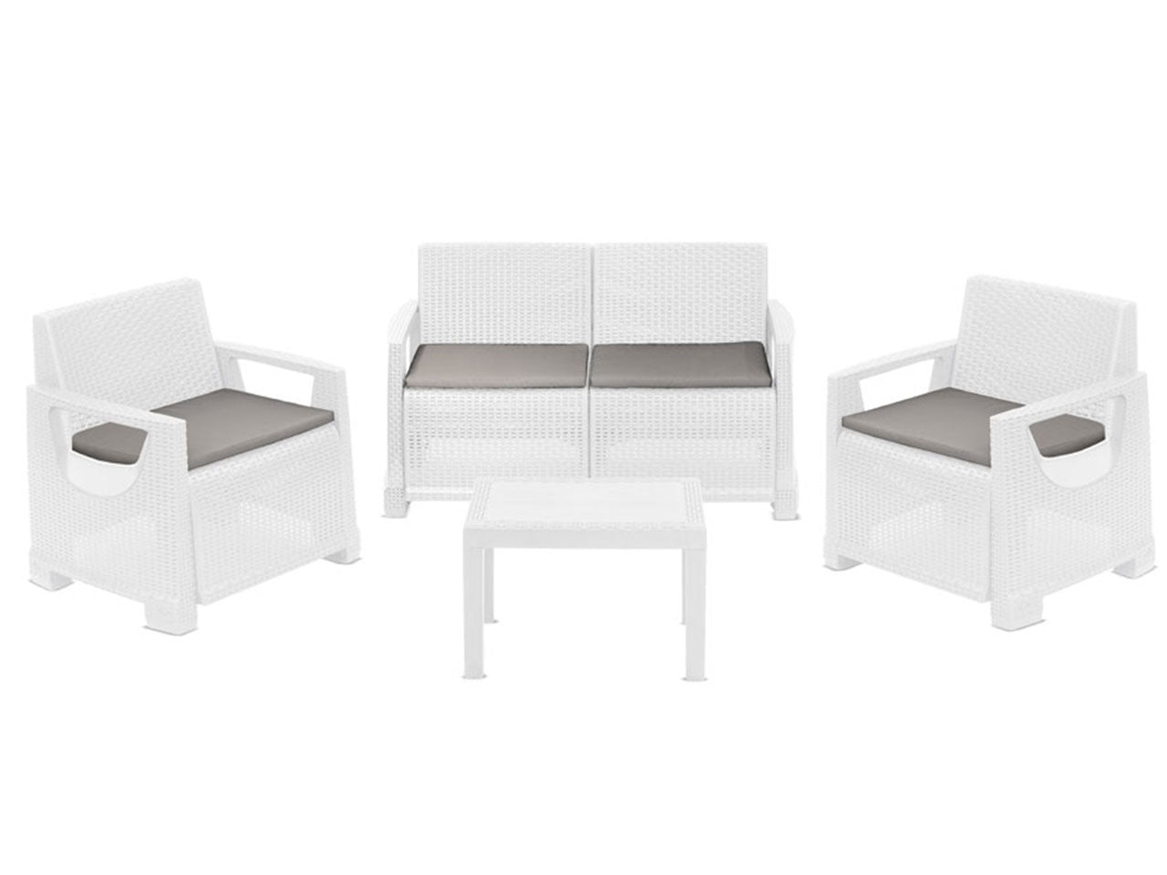 Set como rattan bianco con cuscini grigio