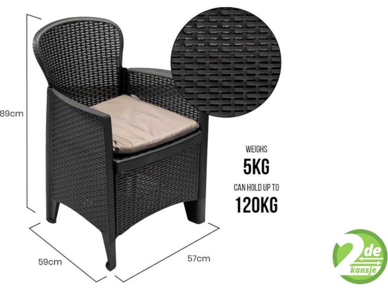 Set akita rattan antracite con cuscino grigio