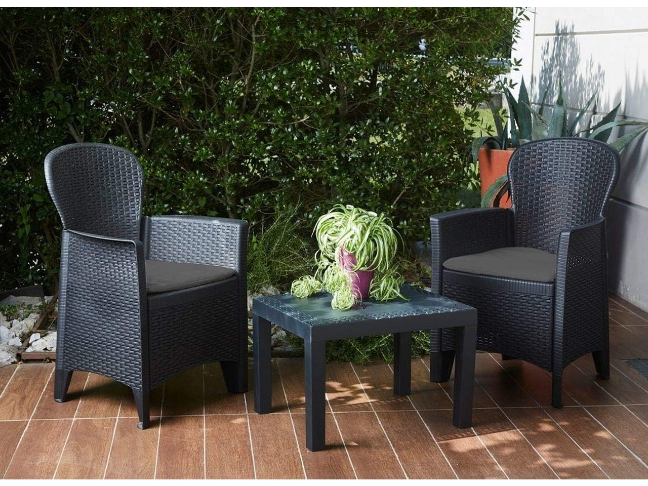 Set akita rattan antracite con cuscino grigio