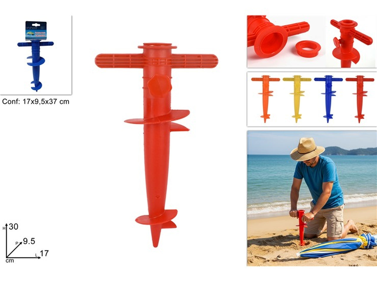 Picchetto trivella ombrellone 30cm 4 assortiti