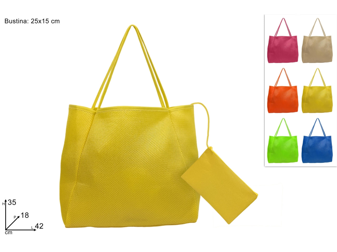 Borsa mare con bustina beauty 6colori assortiti