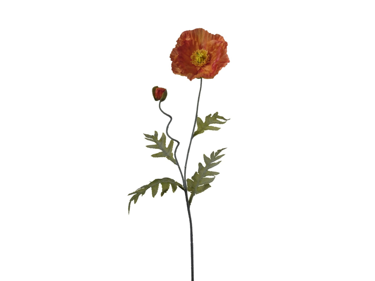 Ramo papavero con 2 fiori 70cm di colore arancio