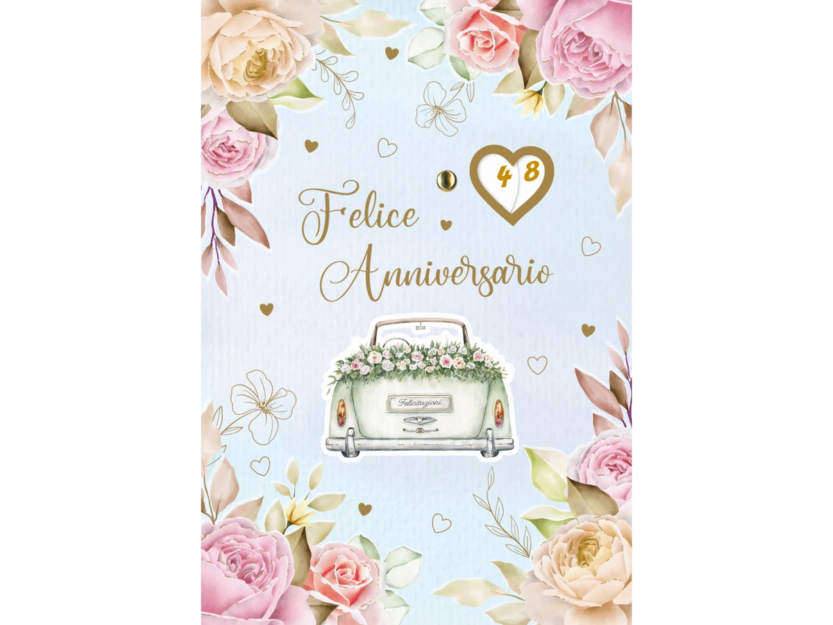 Biglietto felice anniversario doppia rotella 1-99