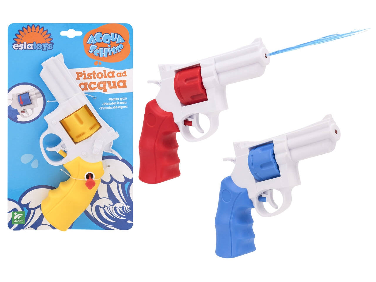 Pistola ad acqua 17cm con tamburo e grilletto 3 colori assortiti