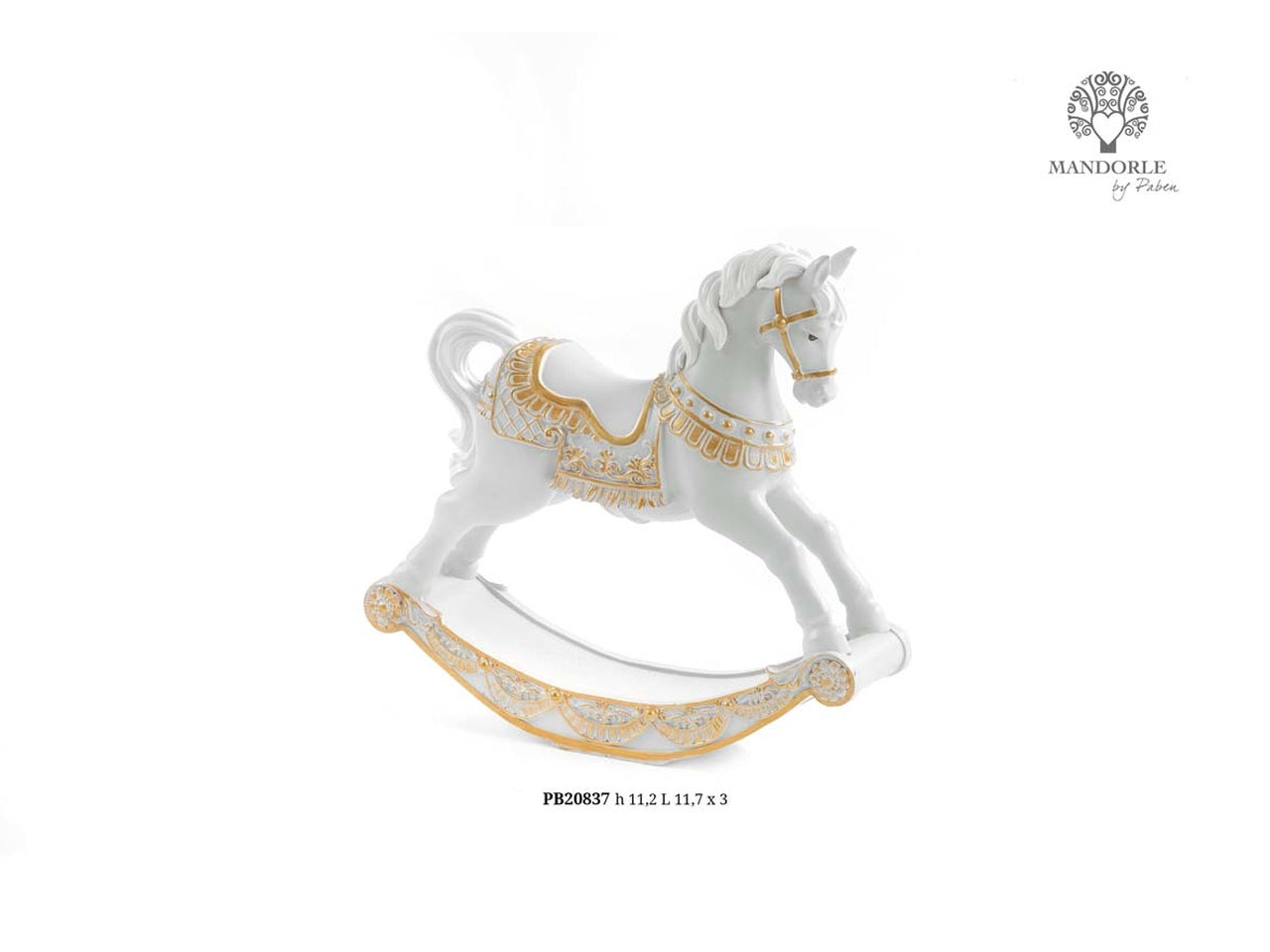 Cavallo a dondolo in resina 11,2cm bianco e oro