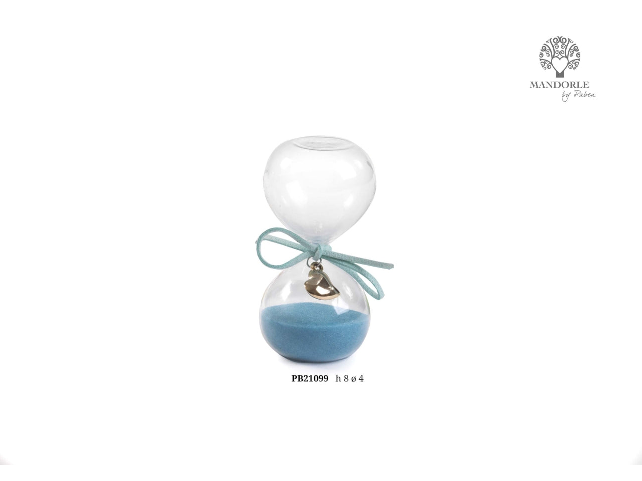 Clessidra in vetro con cuore oro 8cm azzurra