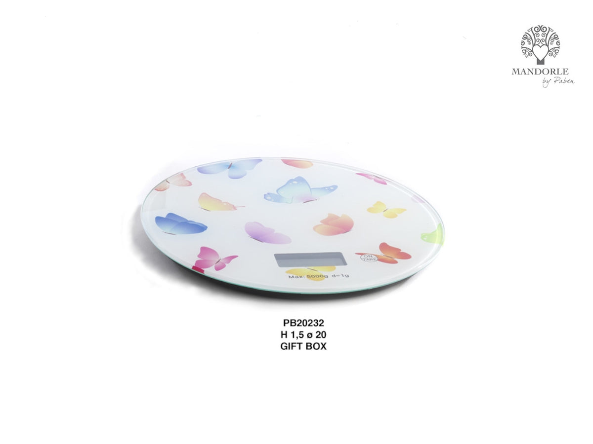 Bilancia da cucina in vetro con decorazione arfalle 20cm
