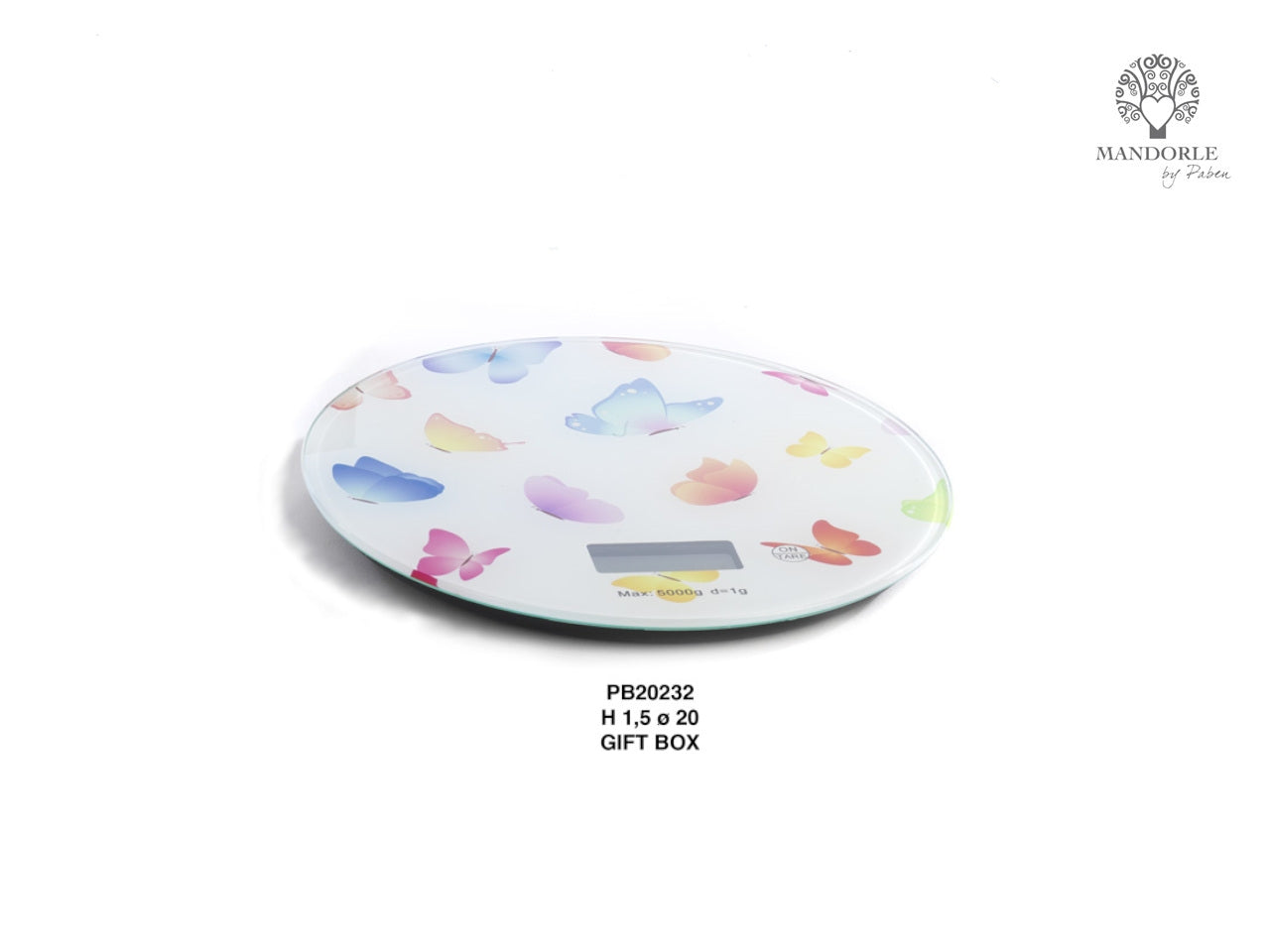 Bilancia da cucina in vetro con decorazione arfalle 20cm